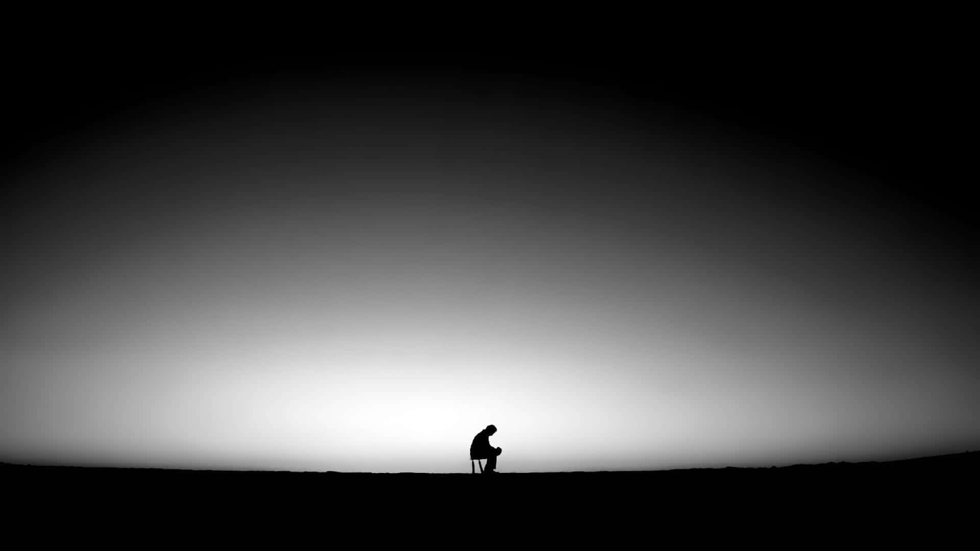 solitary man silhouette, twilight, vast gradient sky, Full HD Desktop Wallpaper