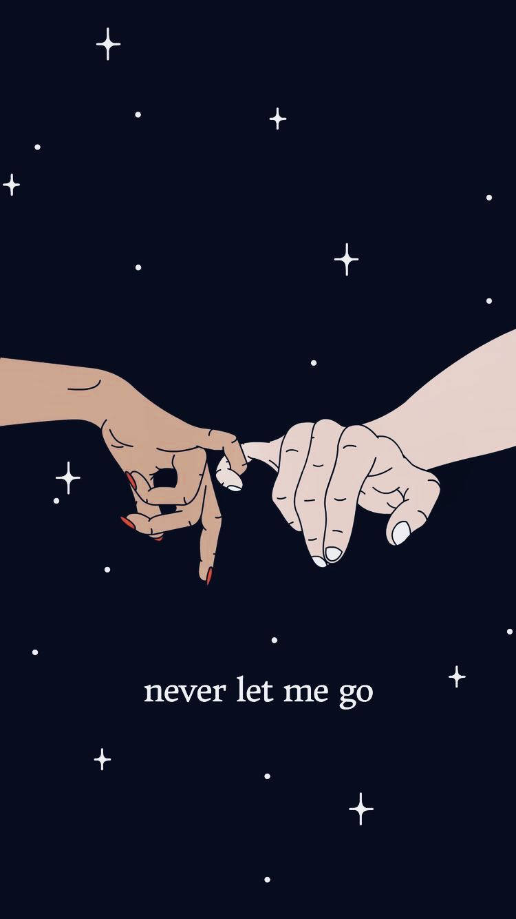 starry night sky, text never let me go, painted nails, HD Phone Wallpaper