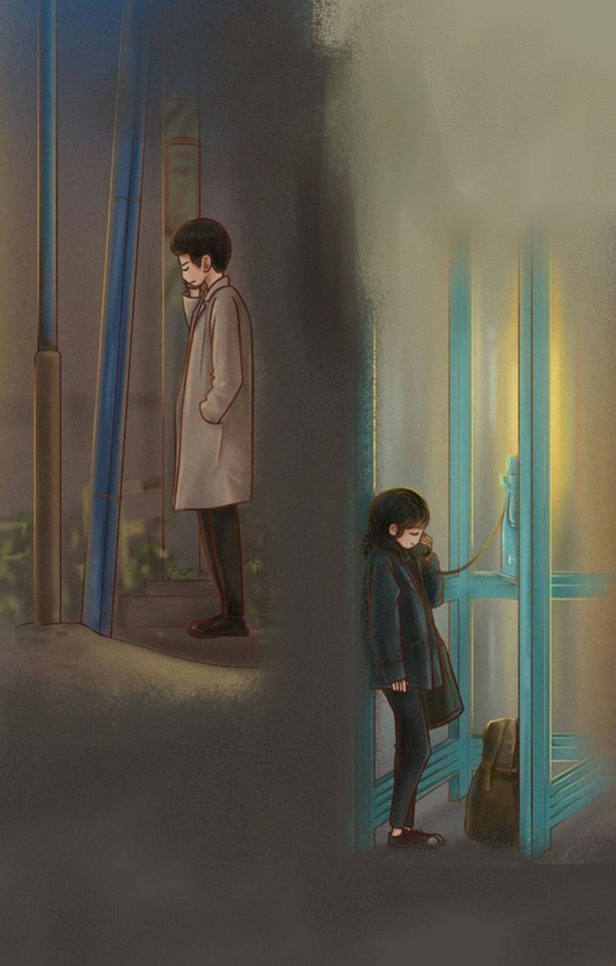 Long Distance Relationship, dimly lit alley, night, Full HD Phone Wallpaper