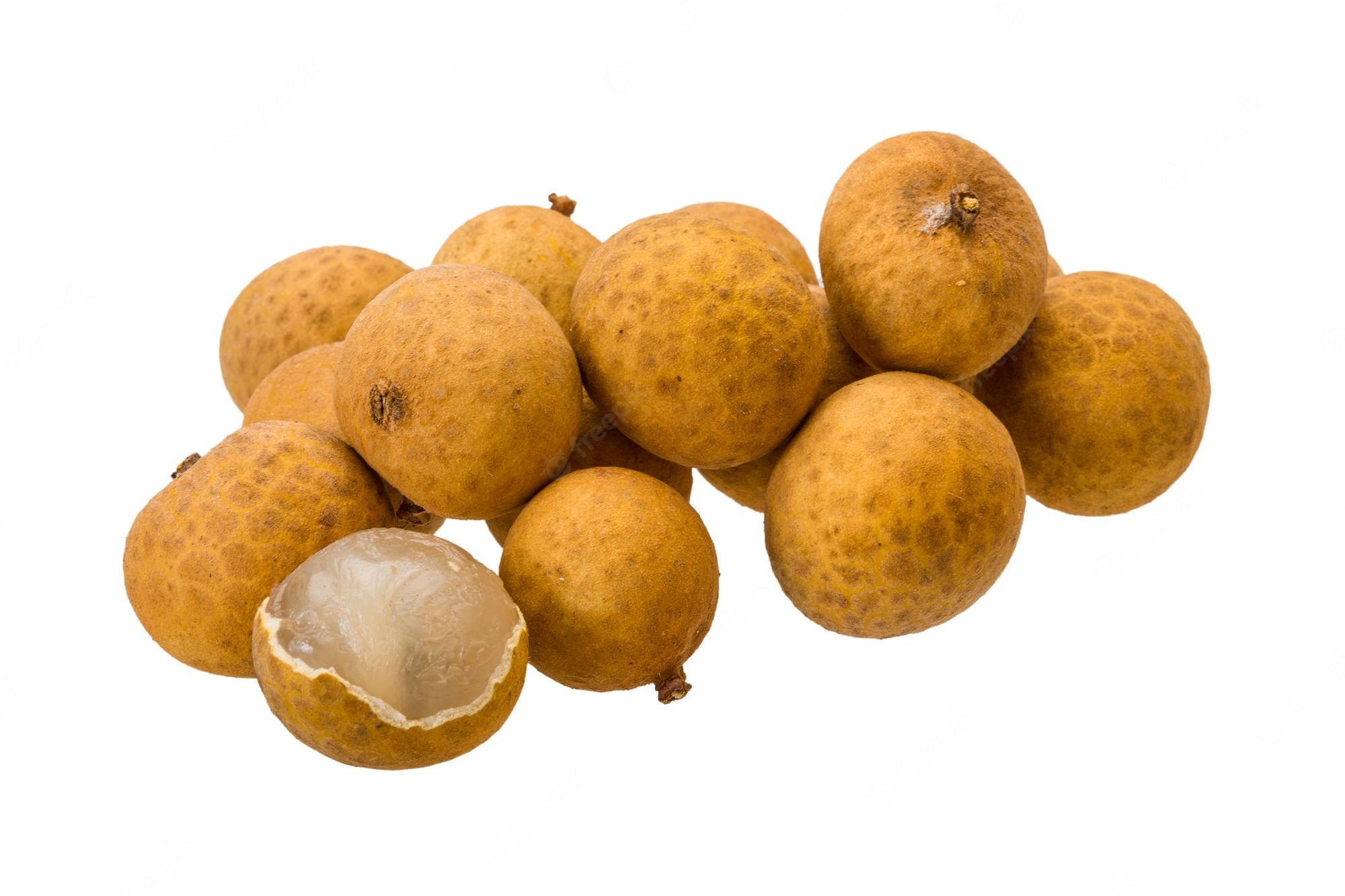 longan fruits, translucent white flesh, stark white background, Full HD Desktop Wallpaper