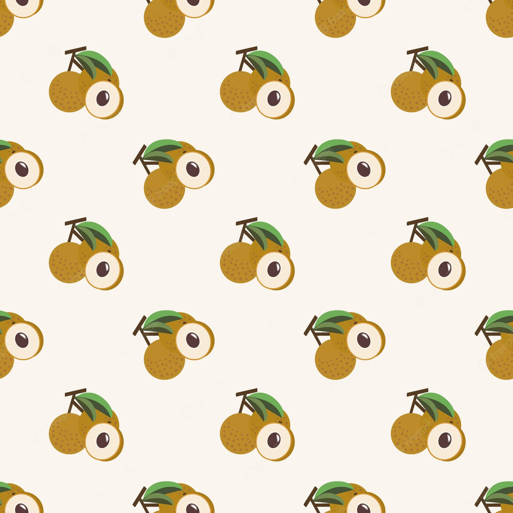 Longan, stylized brown lychees, green leaves, Full HD Desktop Wallpaper