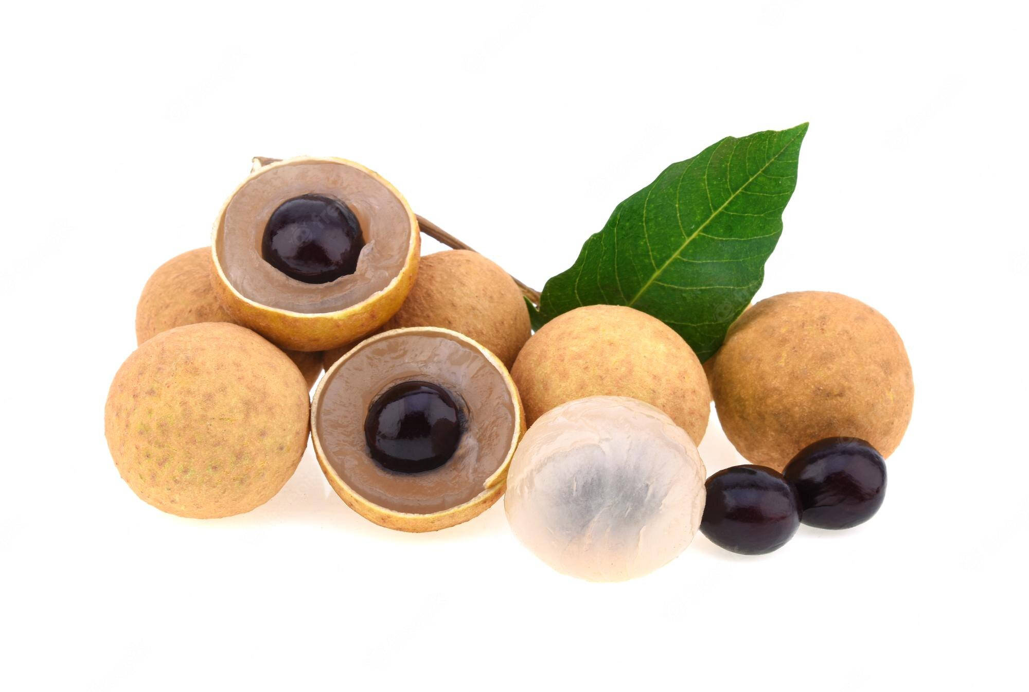 longan fruits, two seeds, green leaves, Full HD Desktop Wallpaper
