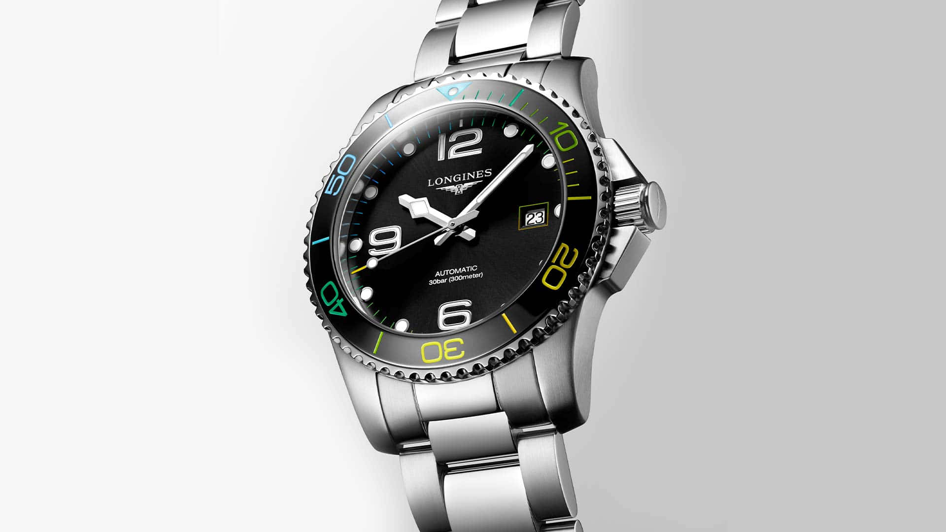 Longines, silver watch, colored bezel, Full HD Desktop Wallpaper