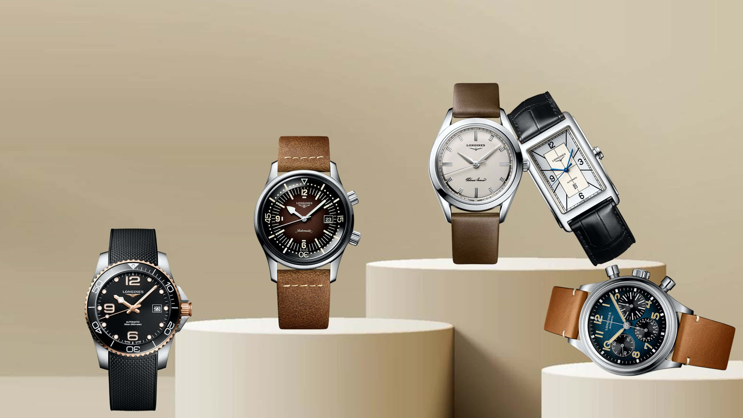 Longines, leather straps, fabric straps, 2K Desktop Wallpaper