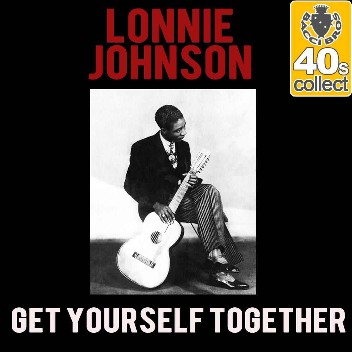 Lonnie Johnson, acoustic guitar, vintage black and white portrait, SD Desktop Wallpaper