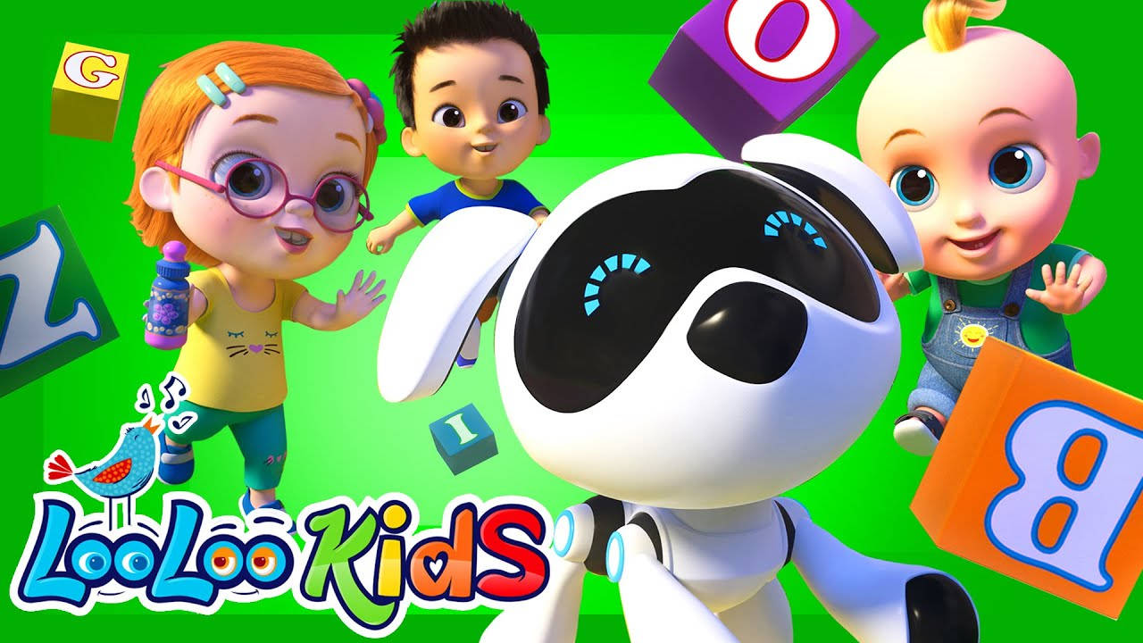 Looloo Kids, robot dog, colorful alphabet blocks, HD Desktop Wallpaper