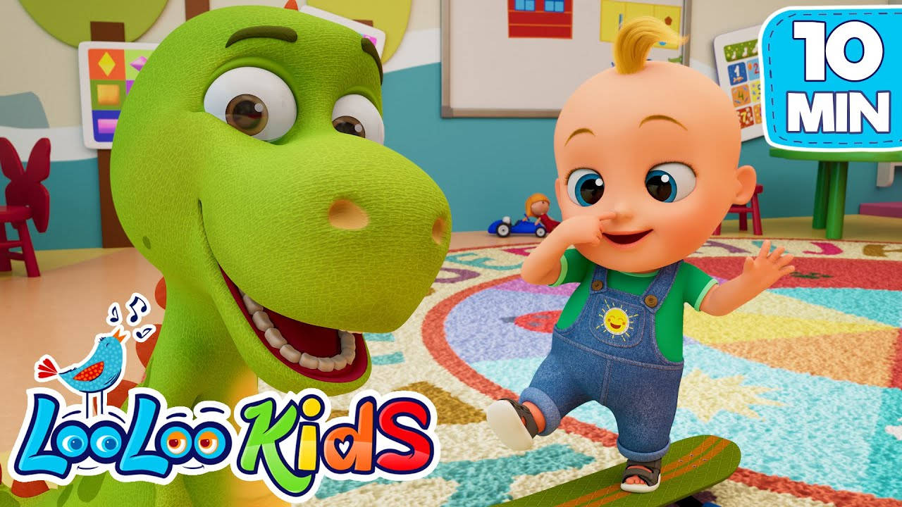 Looloo Kids, dancing dinosaur, green dinosaur, HD Desktop Wallpaper