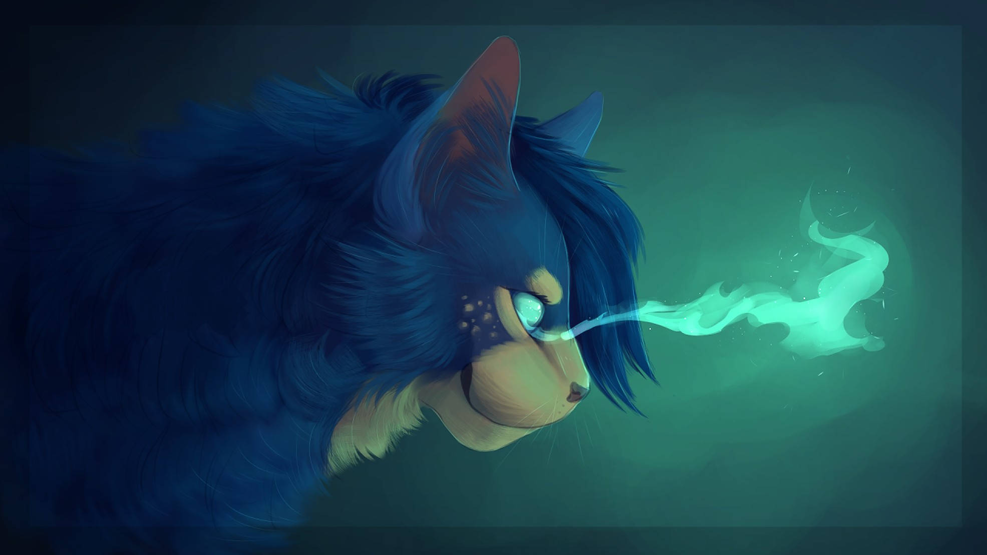 Loomian Legacy, blue-furred cat, glowing eyes, Full HD Desktop Wallpaper