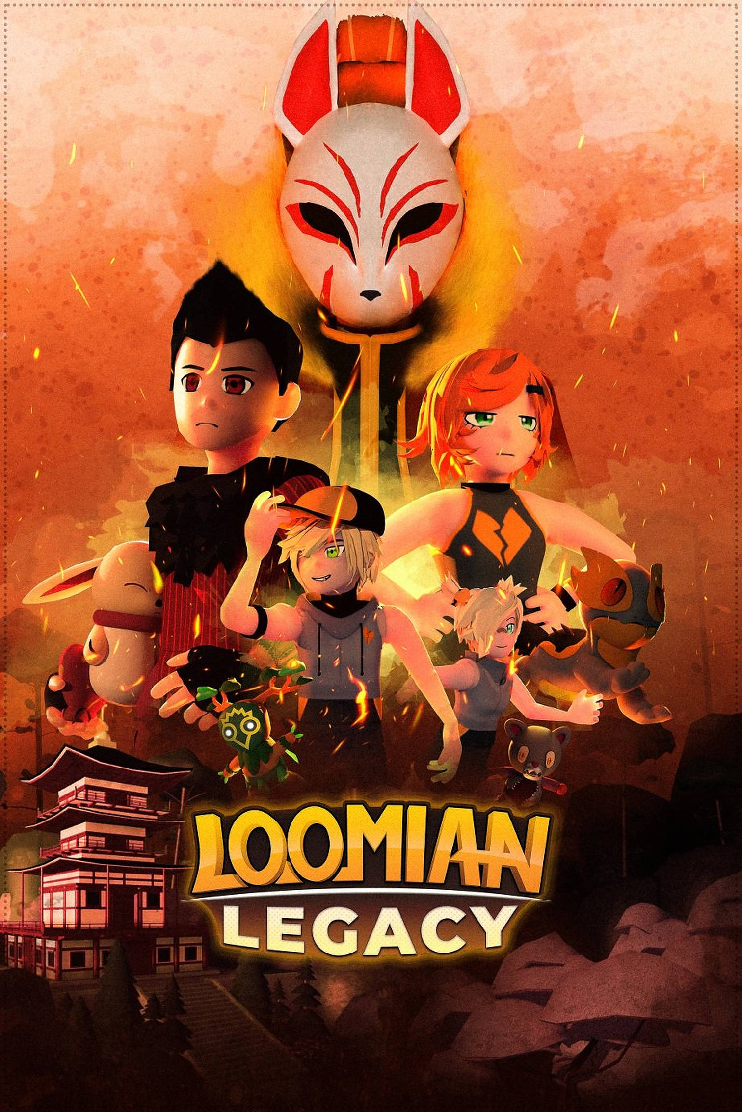 Loomian Legacy, flaming poster, fiery orange backdrop, Full HD Phone Wallpaper