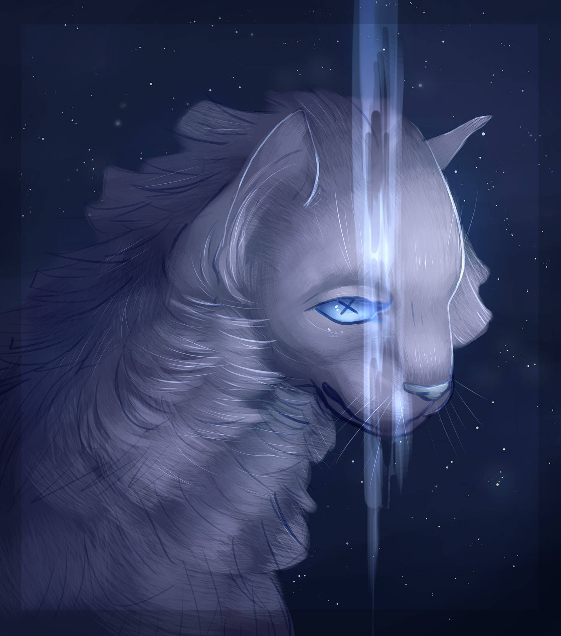 Loomian Legacy, mystical white feline, glowing blue eyes, Full HD Phone Wallpaper