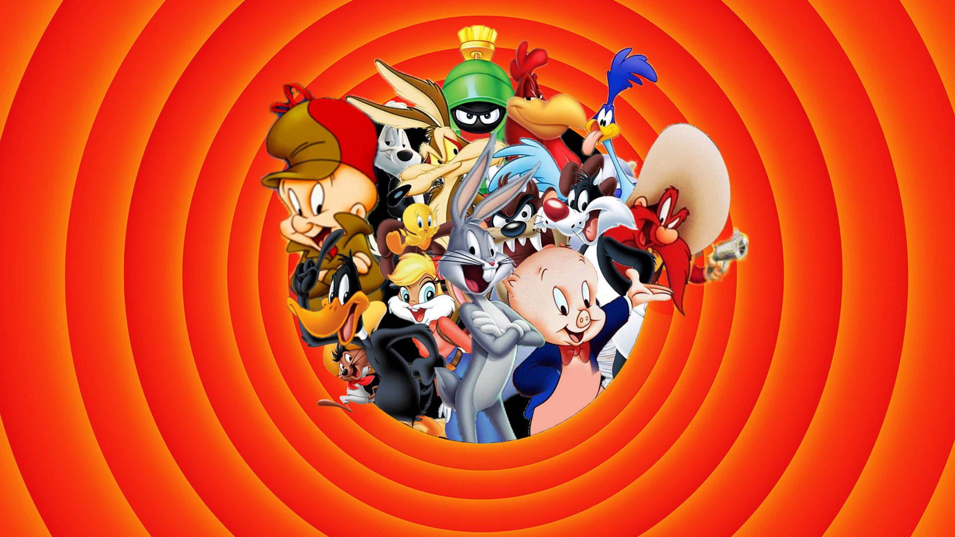 Looney Tunes, classic cartoon characters, orange vortex, Full HD Desktop Wallpaper
