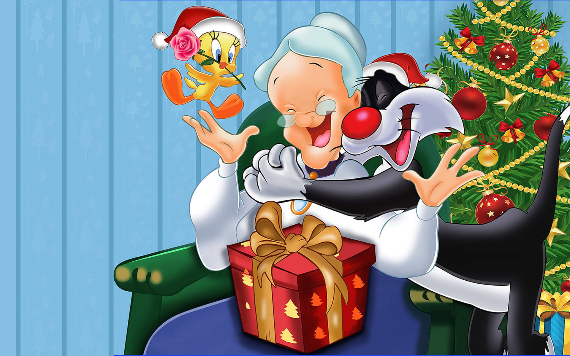 Looney Tunes, Christmas, gift box, Full HD Desktop Wallpaper