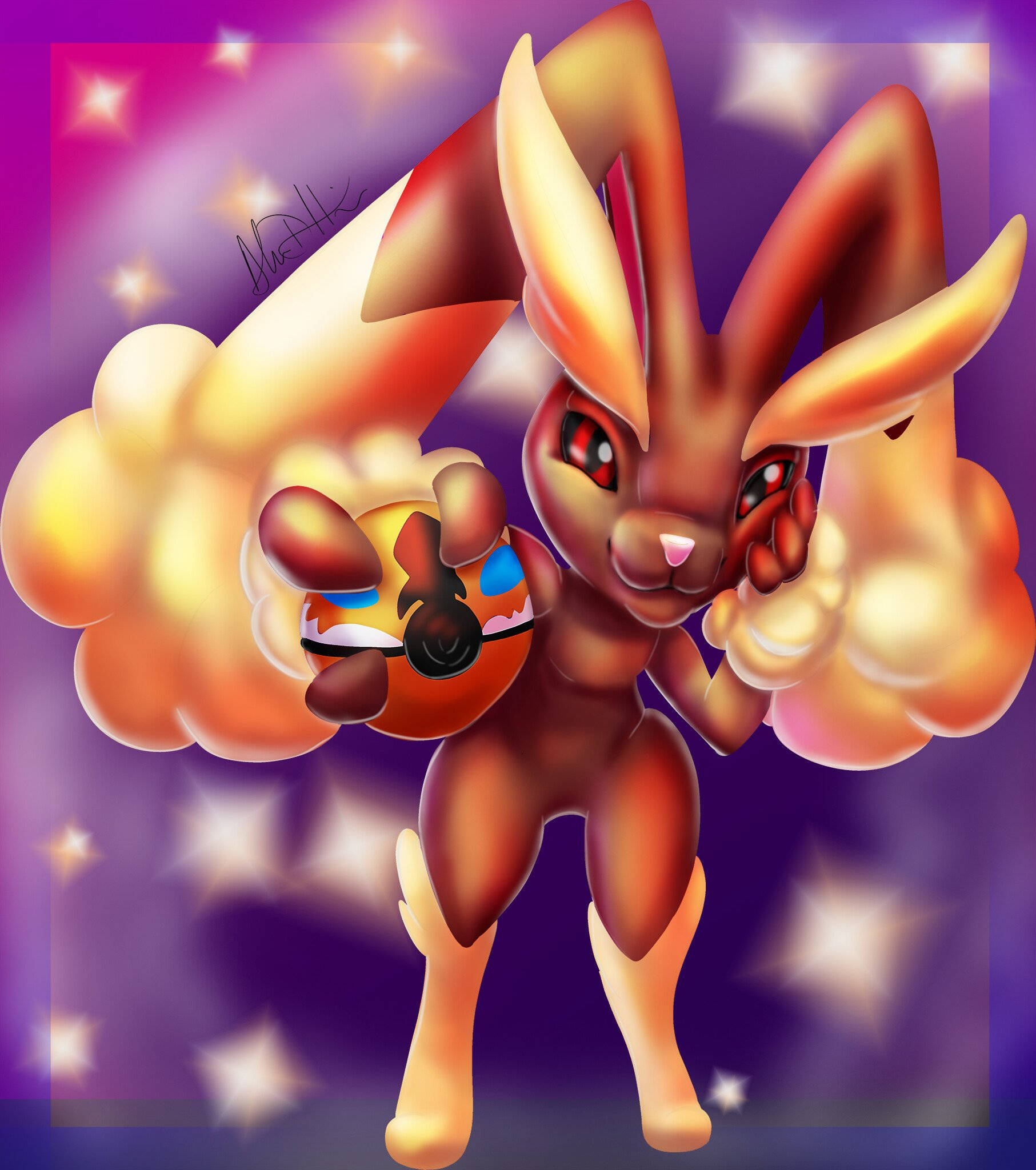 Lopunny, fiery orange, glowing red eyes, Full HD Phone Wallpaper