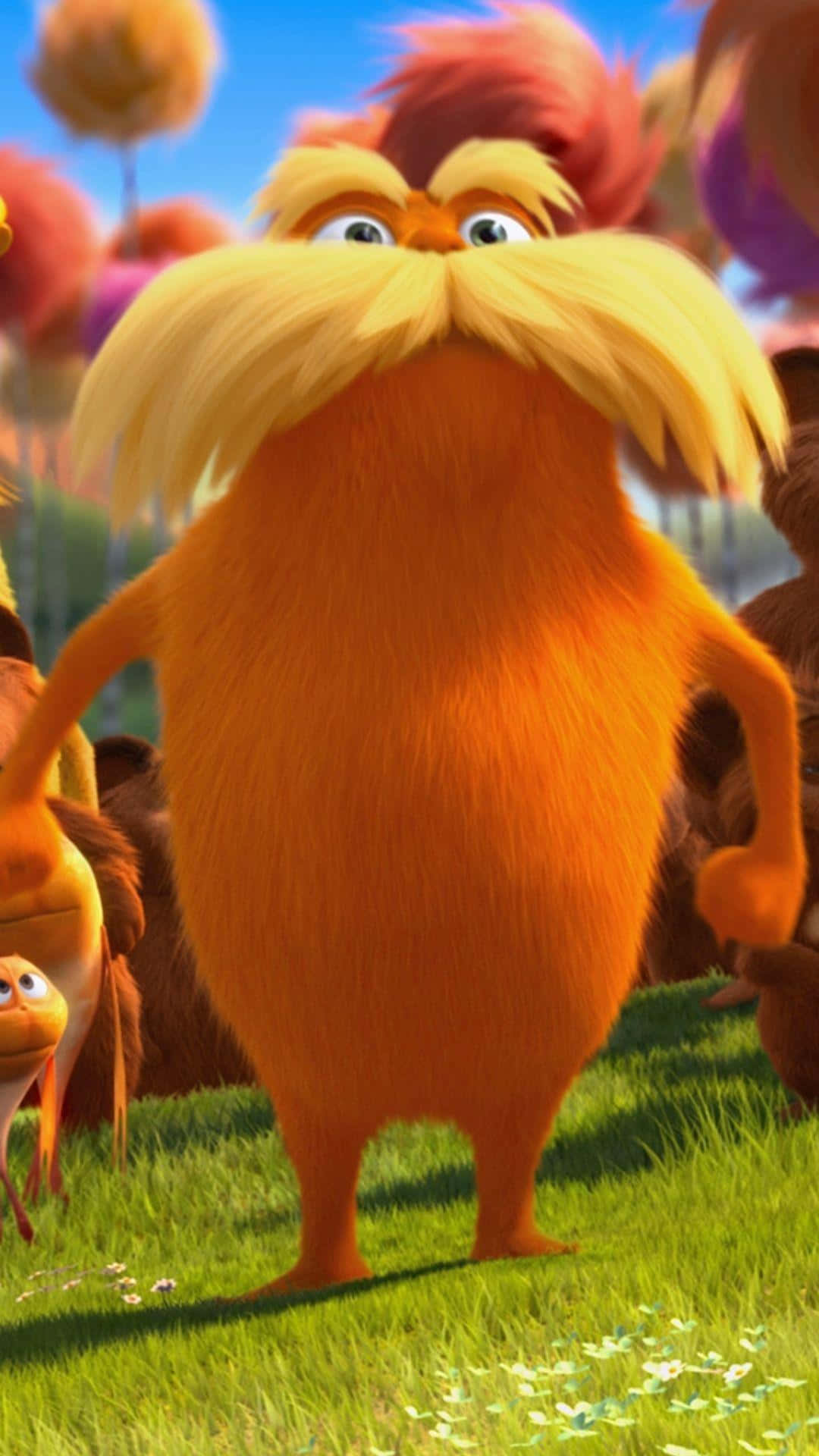 Lorax, fluffy orange, vibrant green field, Full HD Phone Wallpaper
