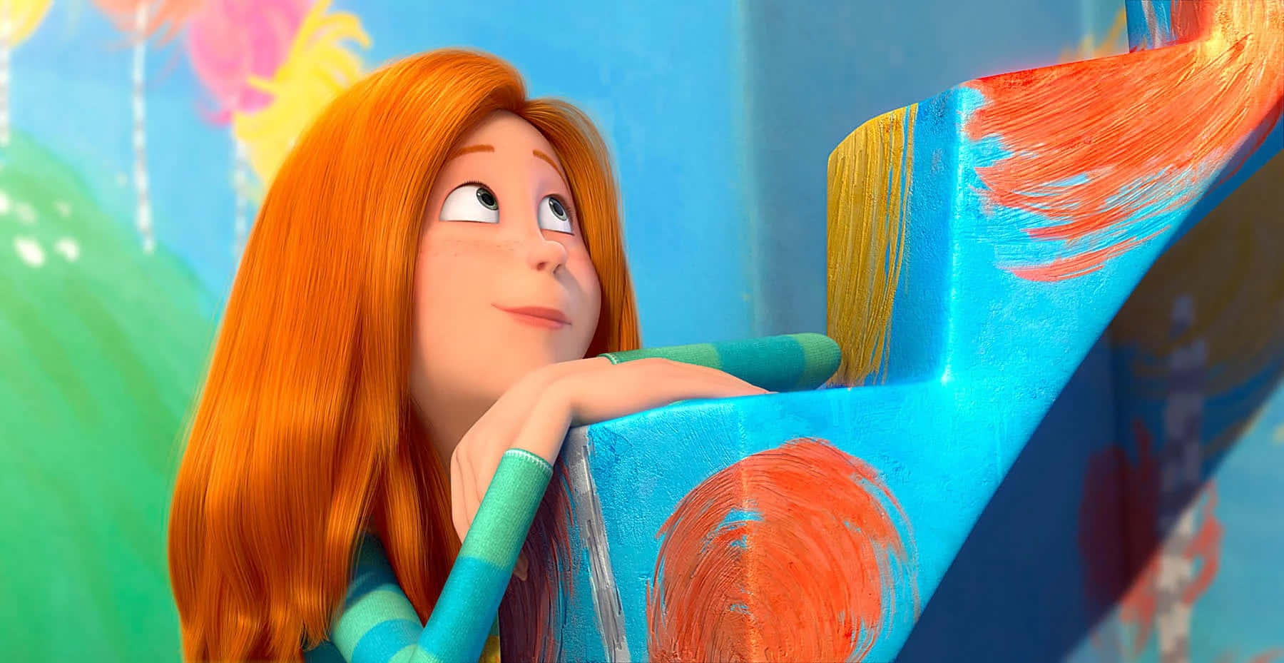 Lorax, firey red hair, colorful painted structure, HD Desktop Wallpaper
