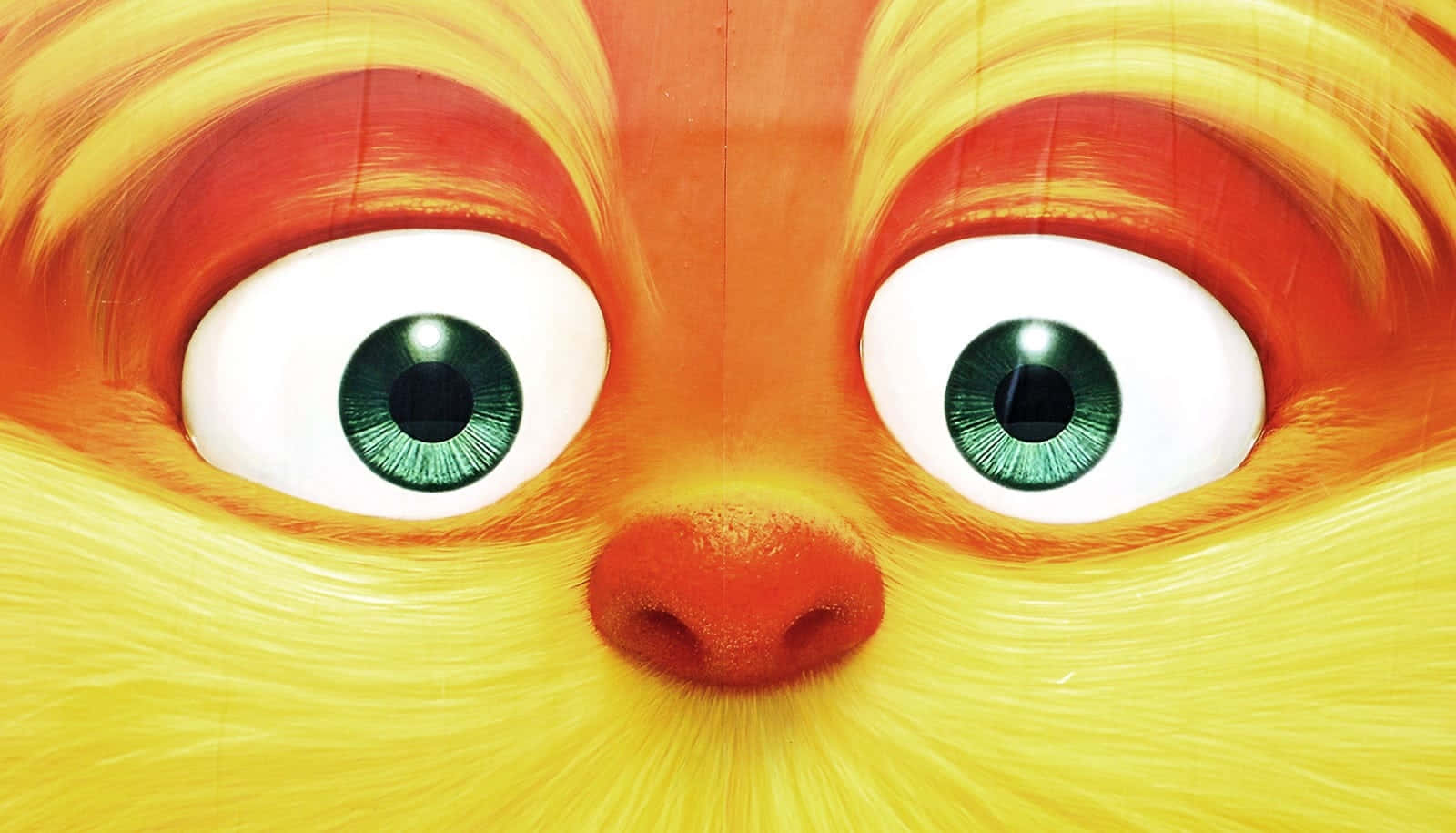 Lorax, green eyes, fluffy yellow-orange fur, HD Desktop Wallpaper