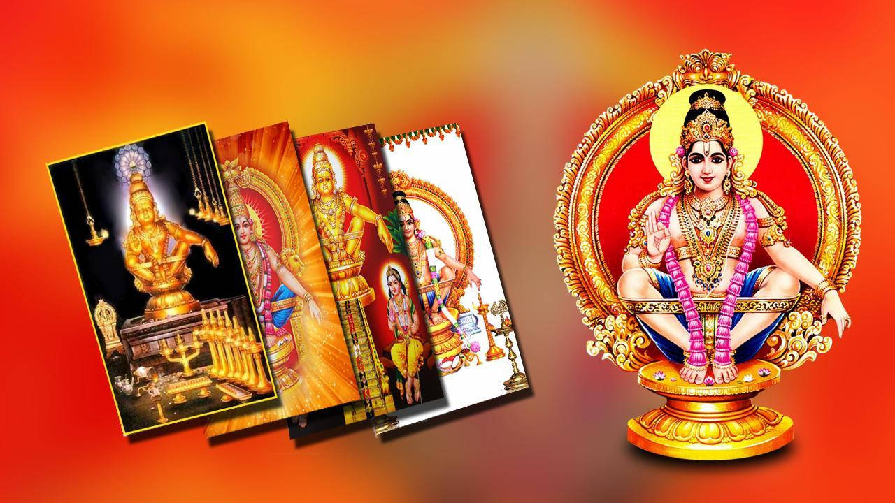 Lord Ayyappa, golden ornate throne, glowing halo, HD Desktop Wallpaper