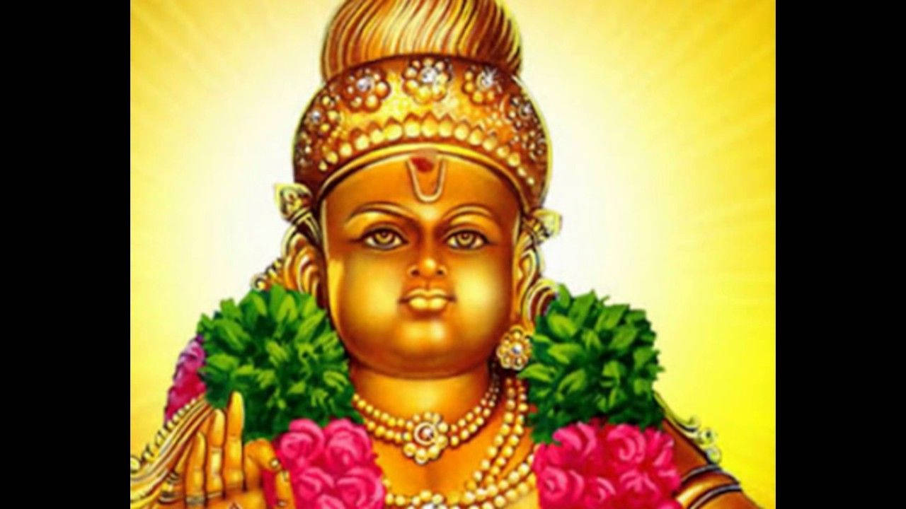 Lord Ayyappa, golden deity, jeweled crown, HD Desktop Wallpaper