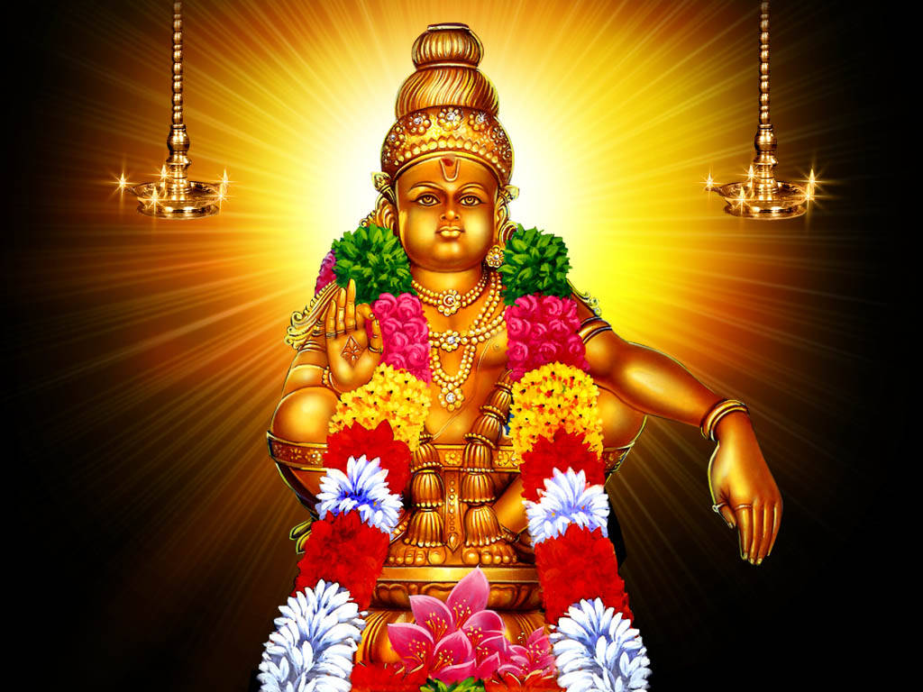 Lord Ayyappa, candles, golden deity, SD Desktop Wallpaper