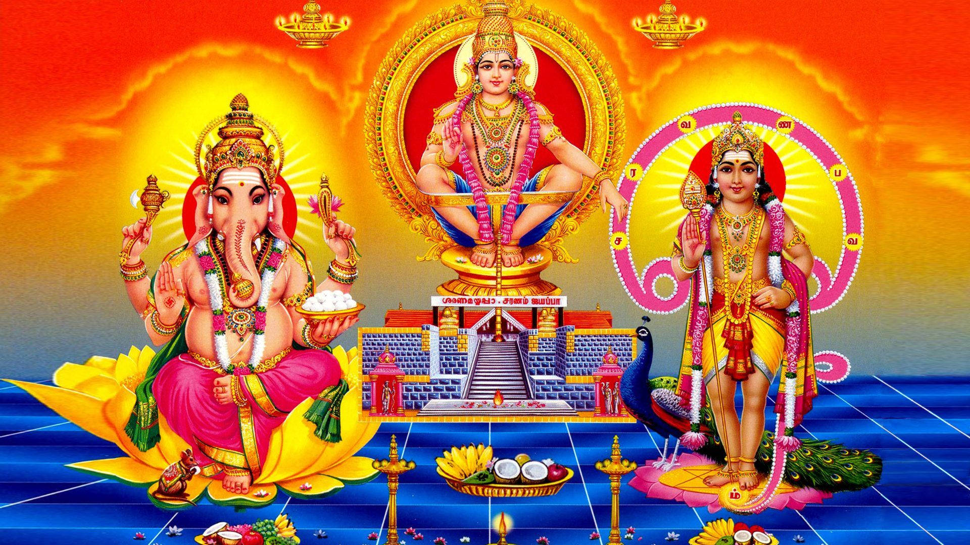 Lord Ayyappa, Hindu deities, lotuses, Full HD Desktop Wallpaper