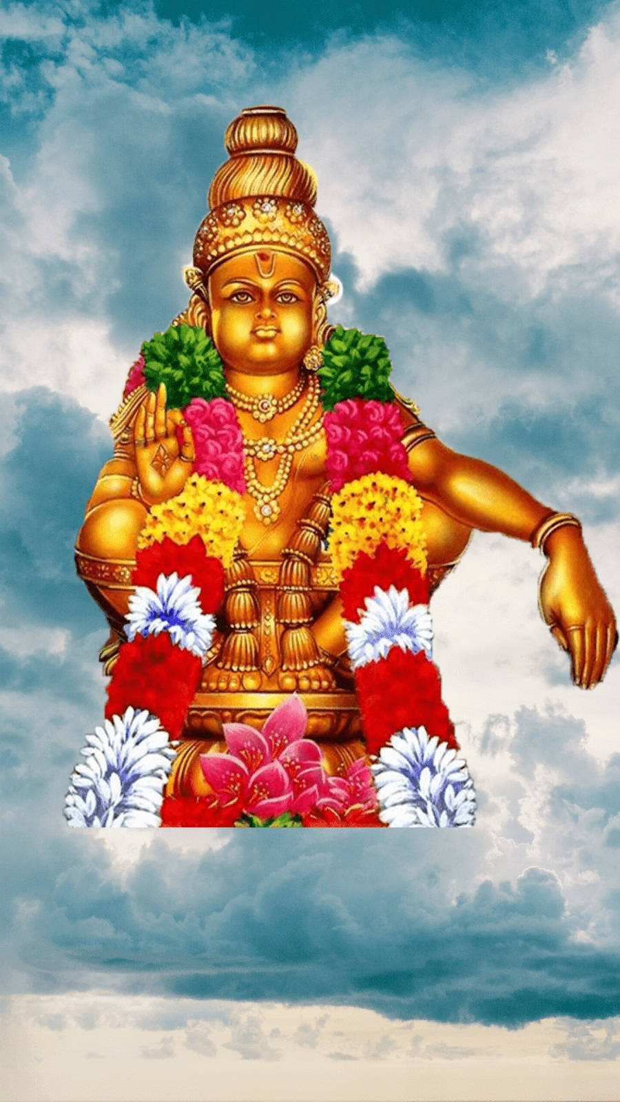 Lord Ayyappa, golden deity, vibrant floral garlands, HD Phone Wallpaper