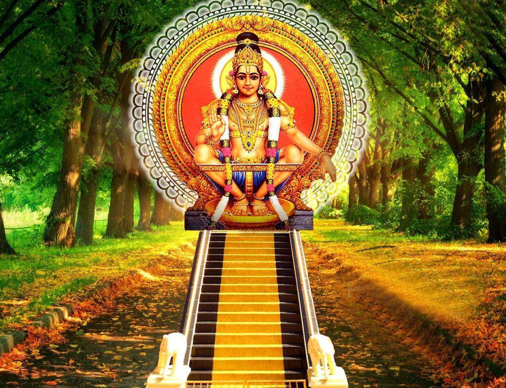 Lord Ayyappa, golden staircase, lush green forest, SD Desktop Wallpaper