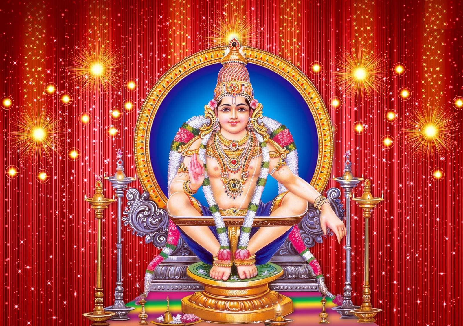 Lord Ayyappa, golden throne, flowers, HD Desktop Wallpaper