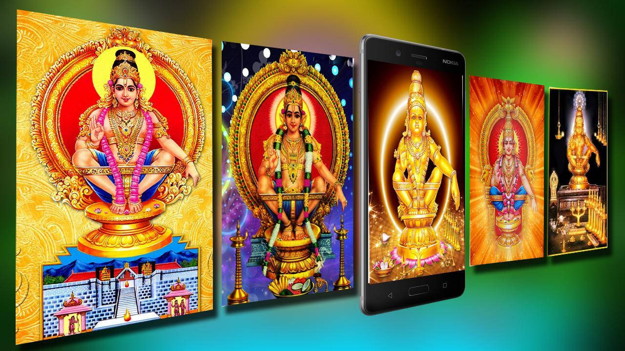 Lord Ayyappa, golden deity statues, framed artworks, HD Desktop Wallpaper