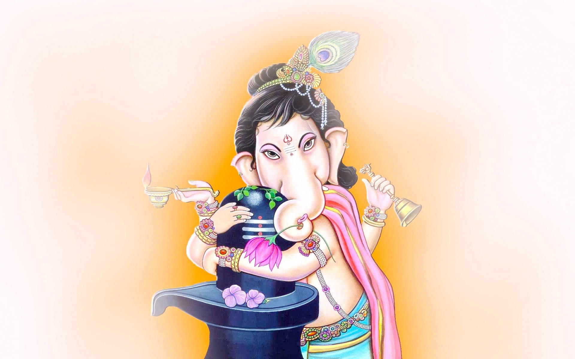 Lord Ganesha, water fountain, vibrant jewelry, Full HD Desktop Wallpaper