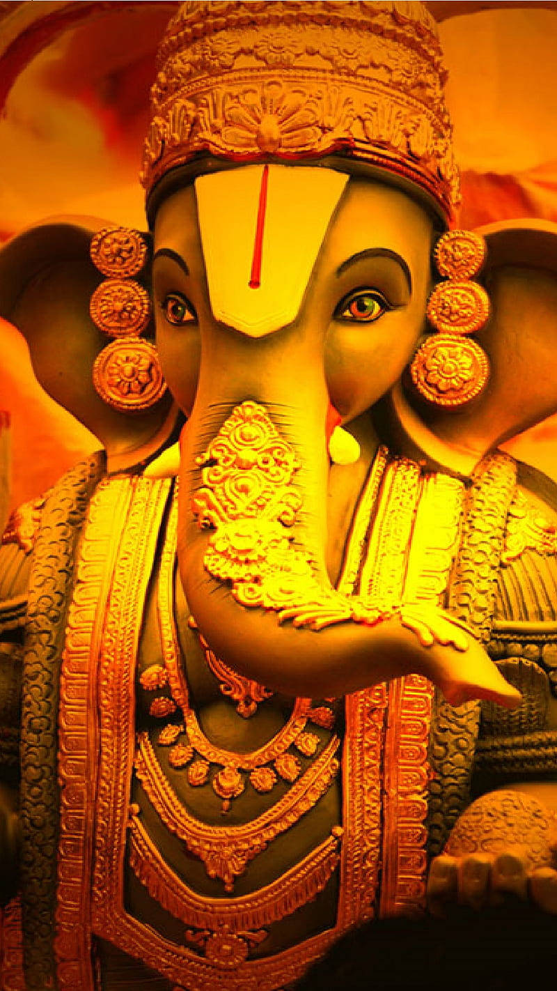 Lord Ganesha, gold theme, golden statue, HD Phone Wallpaper