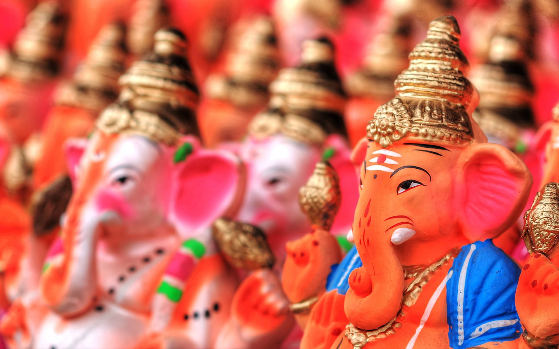 Lord Ganesha, orange, pink, Full HD Desktop Wallpaper