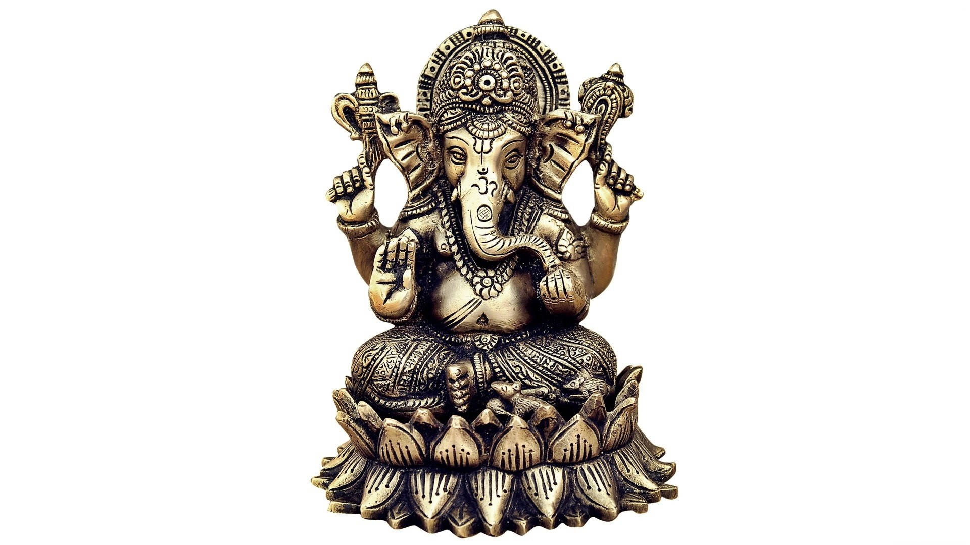 Lord Ganesha, bronze statue, lotus base, Full HD Desktop Wallpaper
