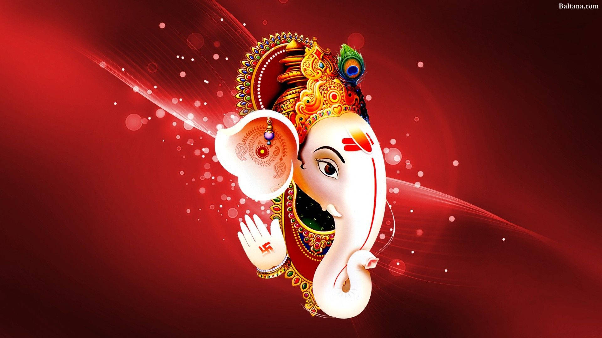 Lord Ganesha, white elephant-headed deity, golden ornaments, Full HD Desktop Wallpaper