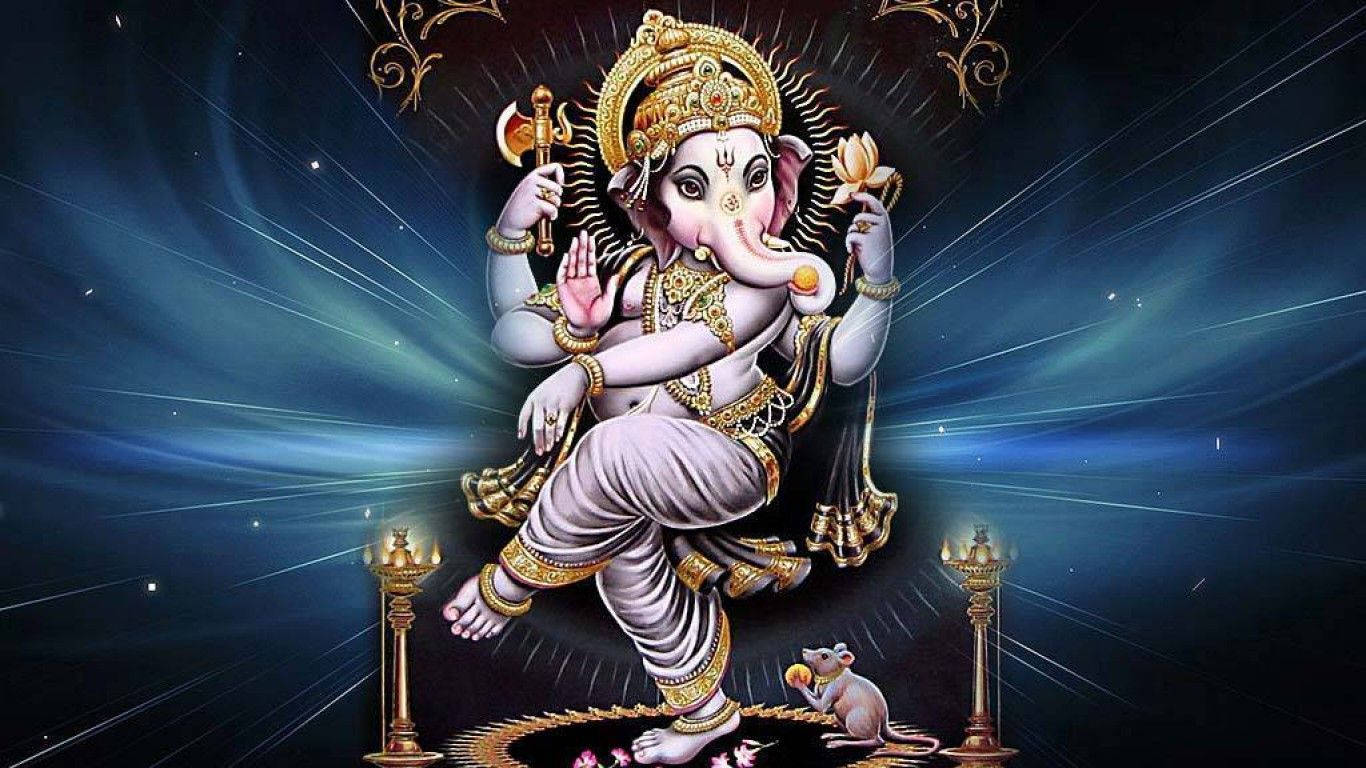 Lord Ganesha, elephant head, golden crown, HD Desktop Wallpaper
