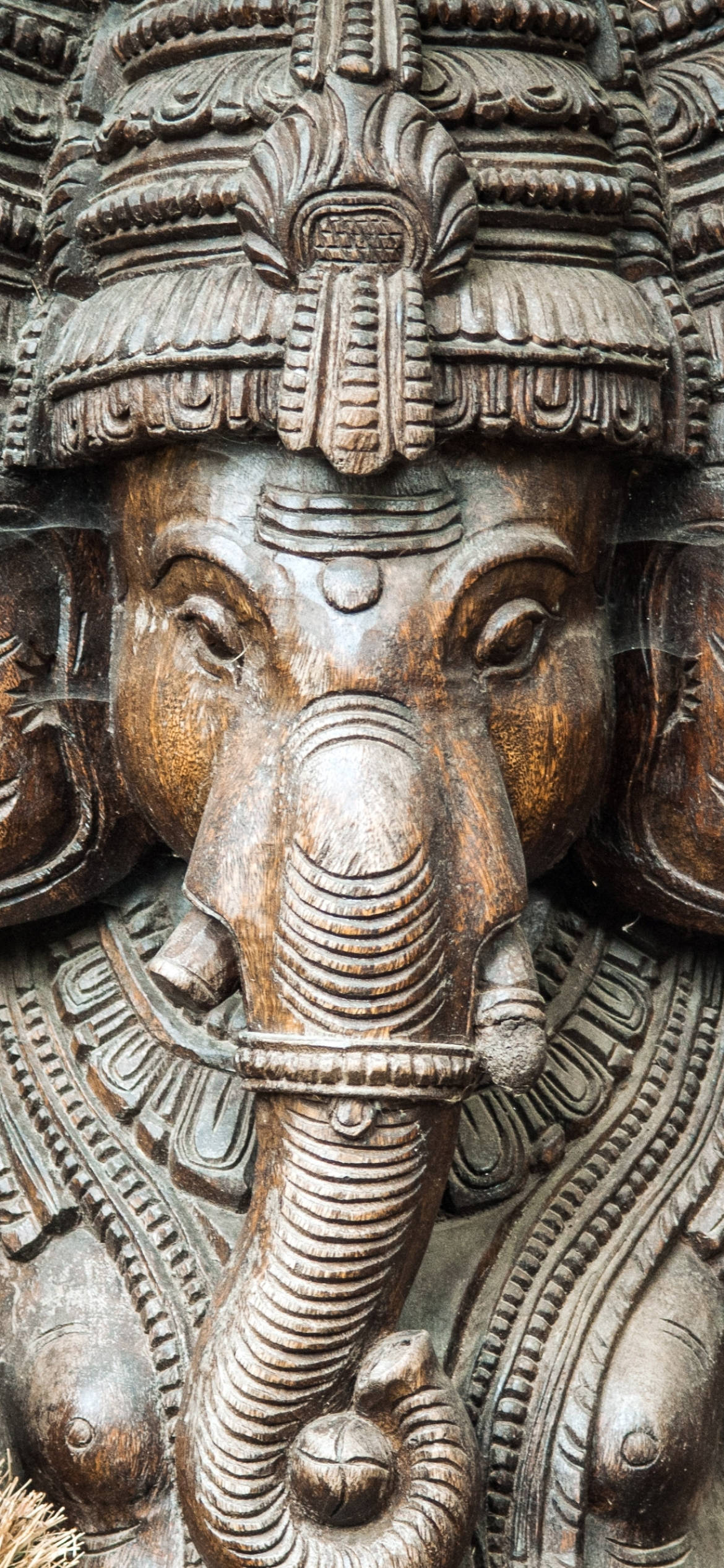 Ganesha, wooden statue, intricately carved, Full HD Phone Wallpaper