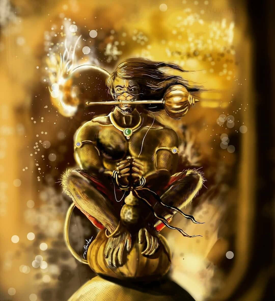 Lord Hanuman, golden-skinned, monkey god, SD Phone Wallpaper