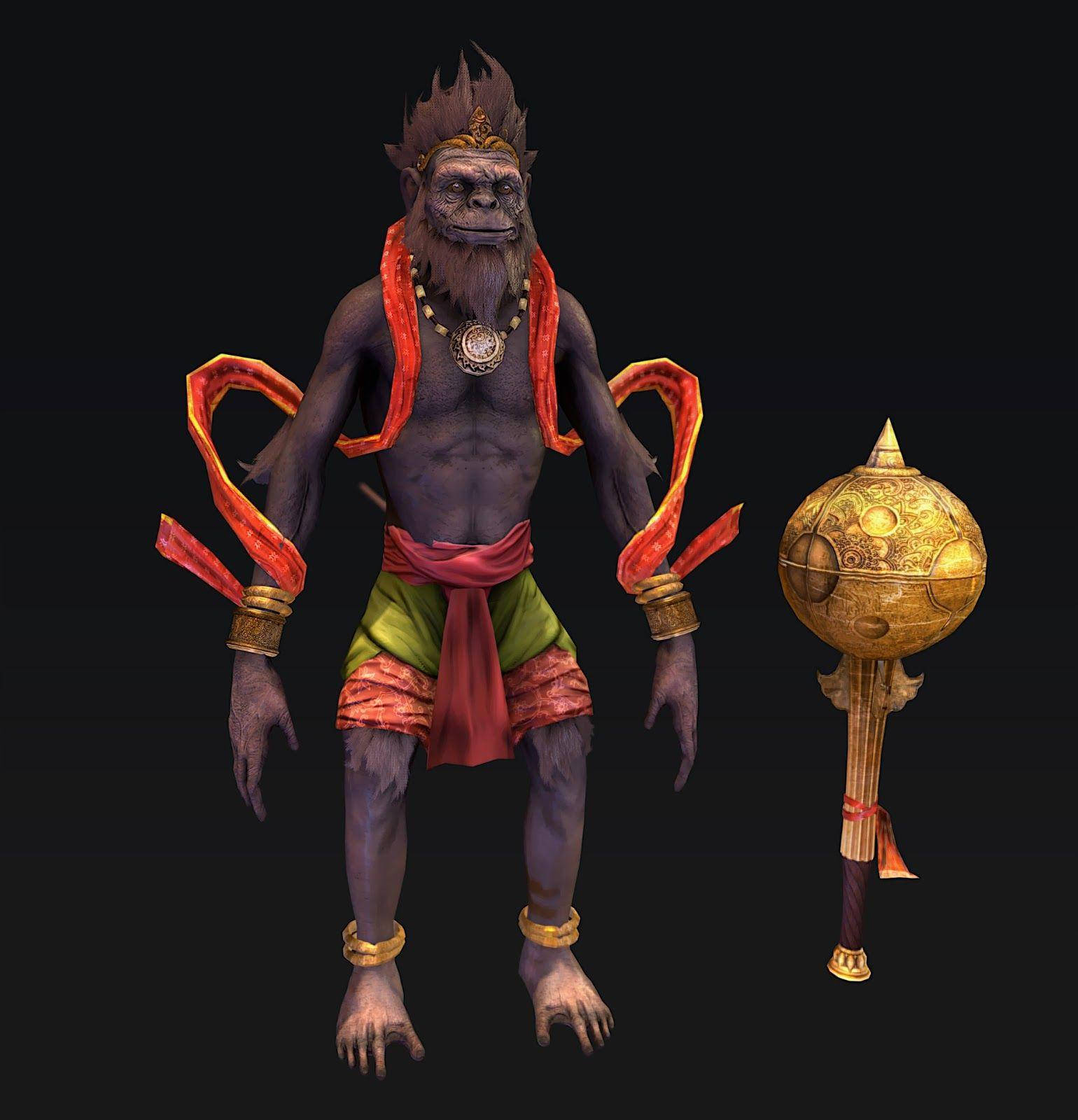 Dark Lord Hanuman 3D, fiery red ribbons, golden ornaments, HD Phone Wallpaper