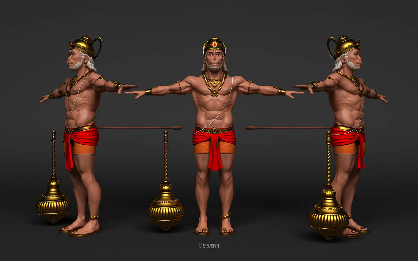 Lord Hanuman, 3d-rendered, golden crown, HD Desktop Wallpaper