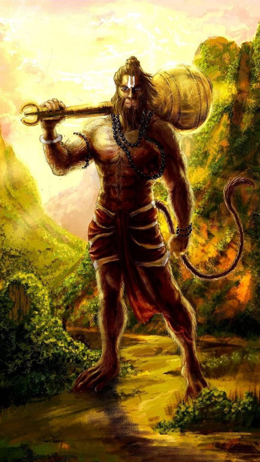 Lord Hanuman, muscular monkey god, long tail, HD Phone Wallpaper