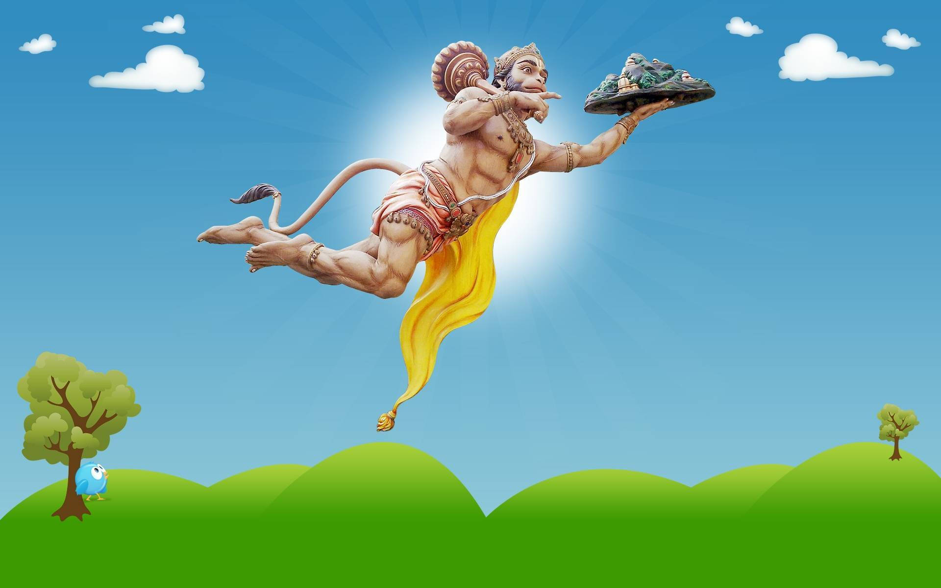 Lord Hanuman, 3D, bright blue sky, Full HD Desktop Wallpaper