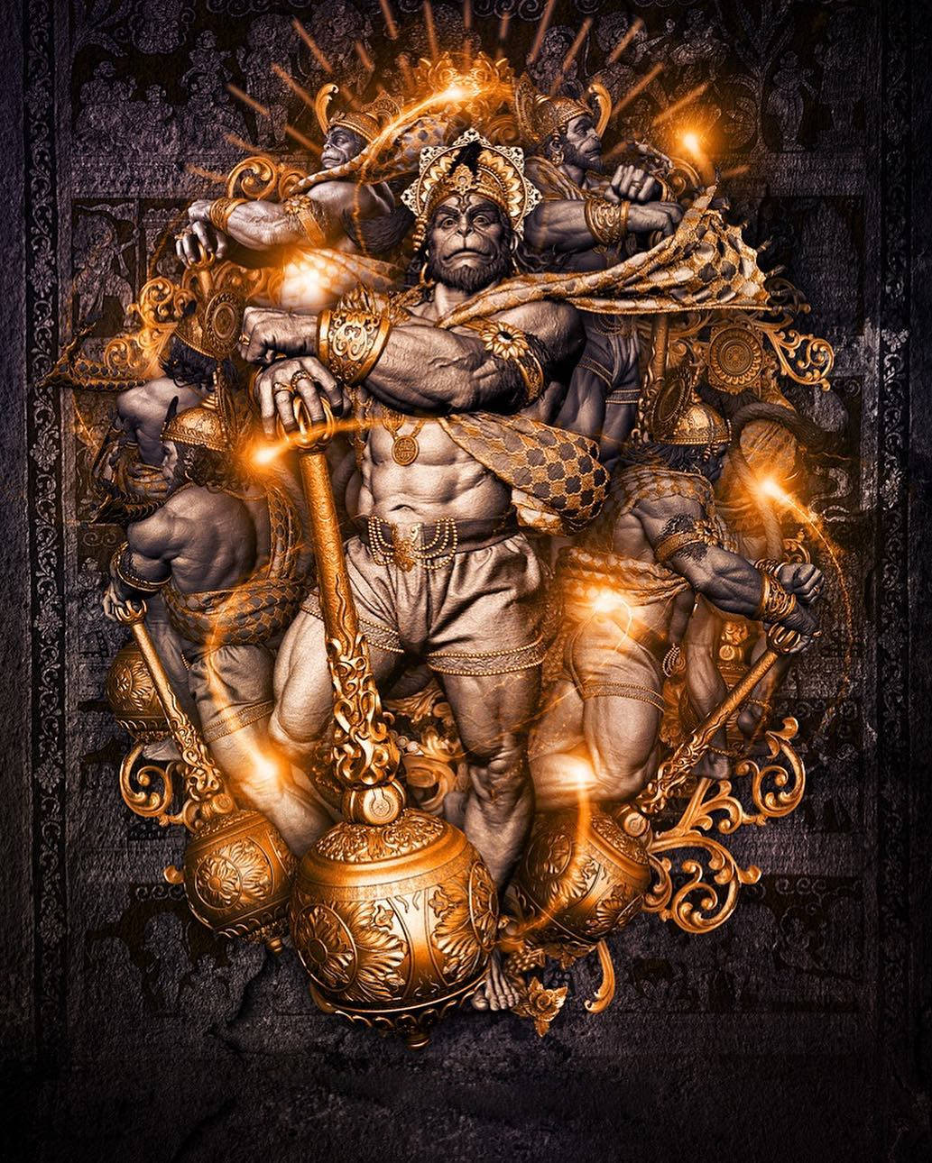 Lord Hanuman, 3D Digital Illustration, golden light, HD Phone Wallpaper