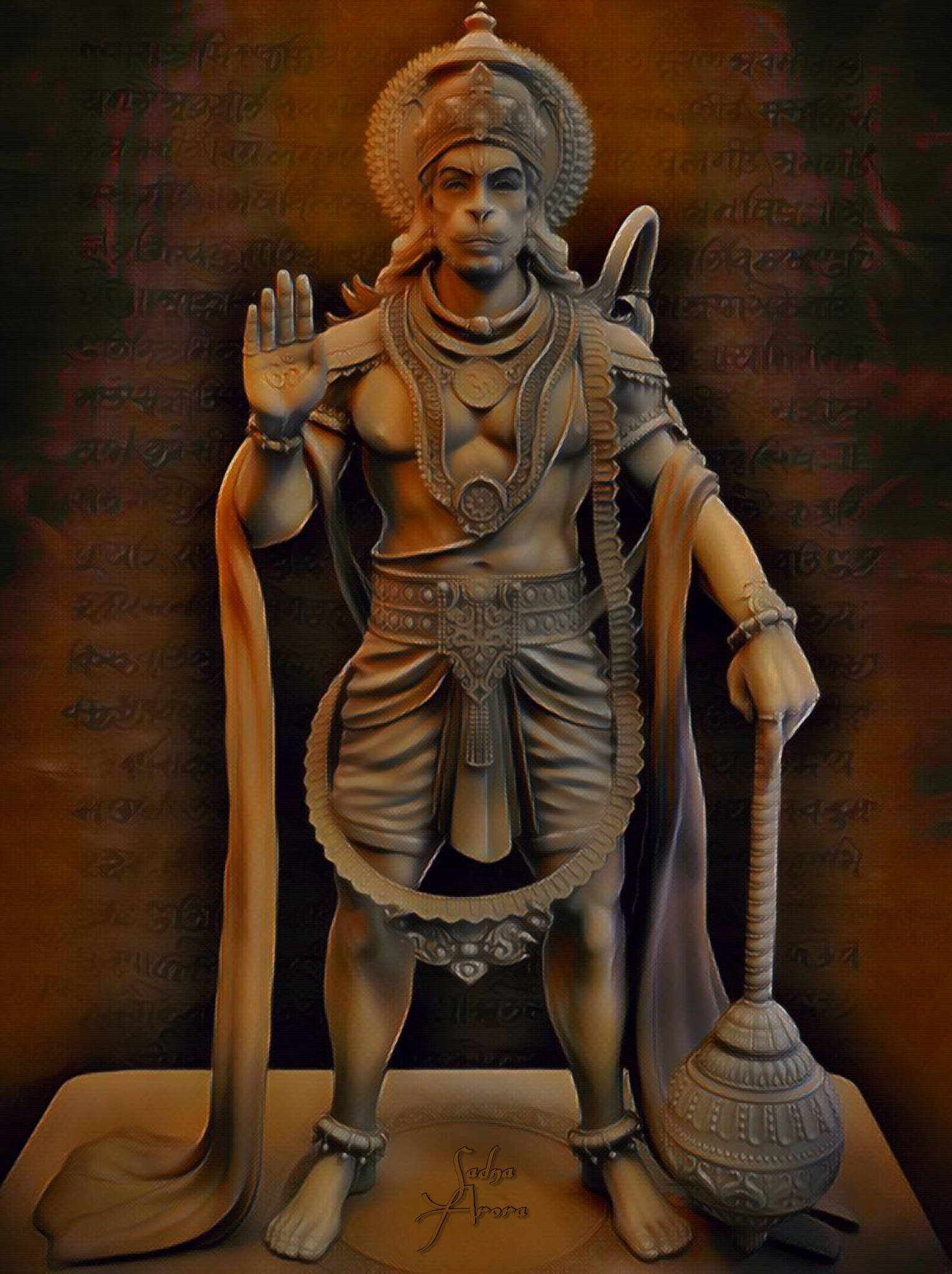 Lord Hanuman, 3D Clay Sculpture, heroic pose, Full HD Phone Wallpaper