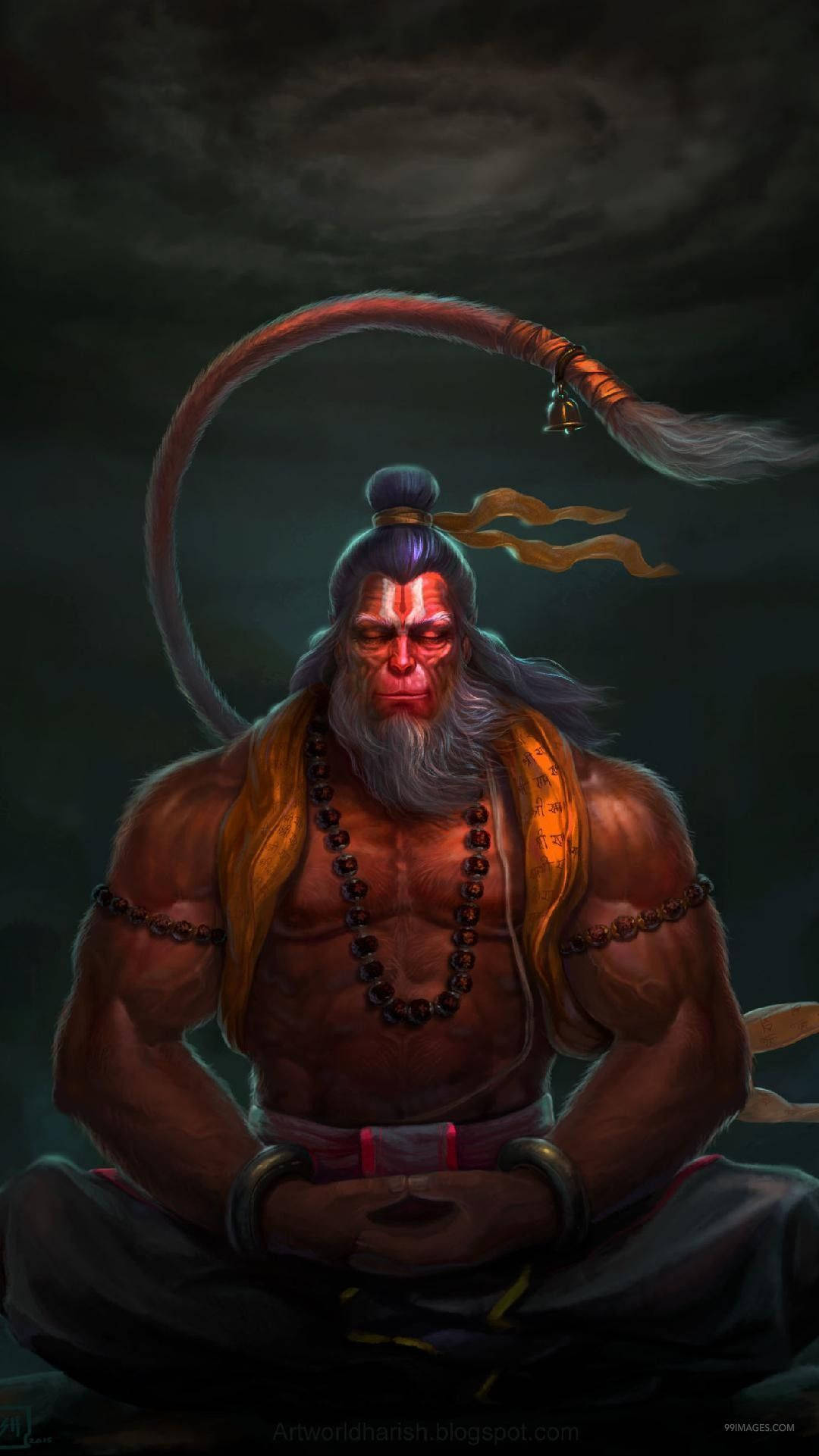 Lord Hanuman 3d, red face paint, long tail, Full HD Phone Wallpaper