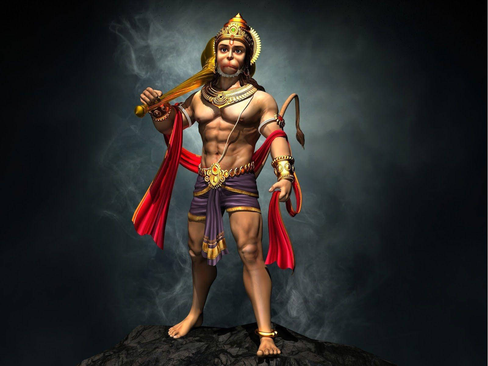 Lord Hanuman, golden armor, red cape, HD Desktop Wallpaper