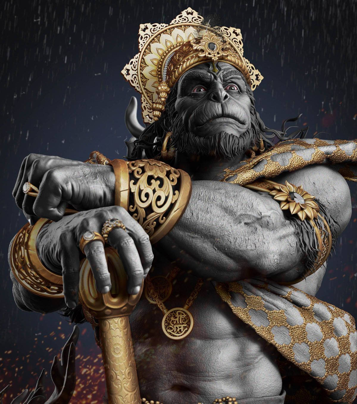 Lord Hanuman, 3D Portrait, golden armor, HD Phone Wallpaper