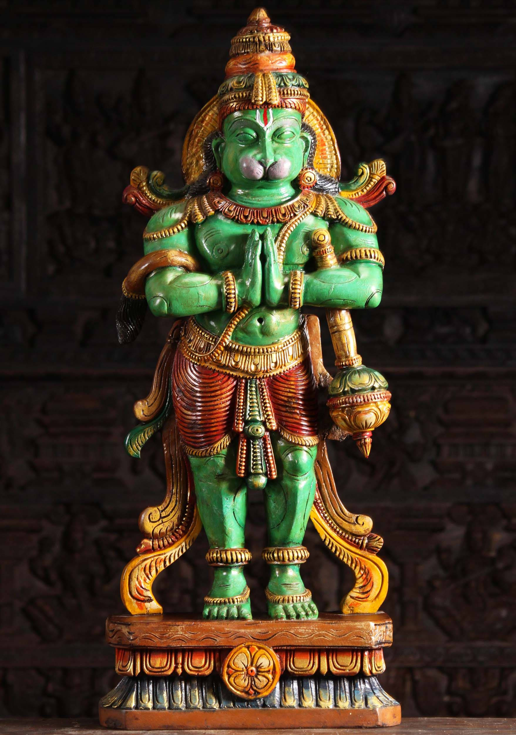 Lord Hanuman 3d, green, wooden statue, Full HD Phone Wallpaper