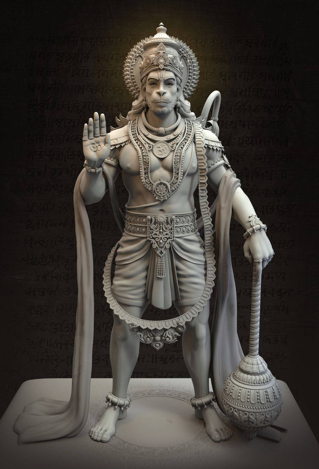 Lord Hanuman, 3D Stone Sculpture, heroic pose, HD Phone Wallpaper