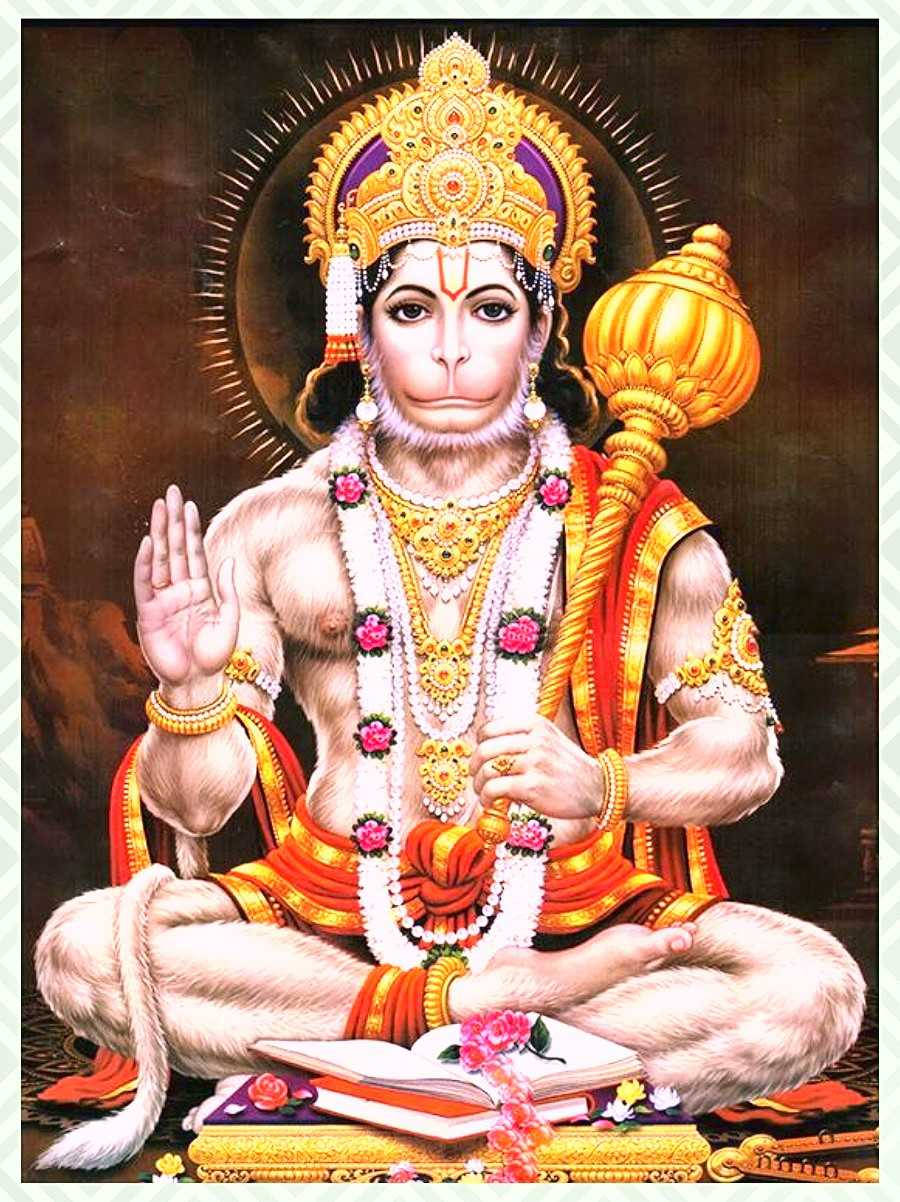 Lord Hanuman, golden-crowned, jewels, SD Phone Wallpaper