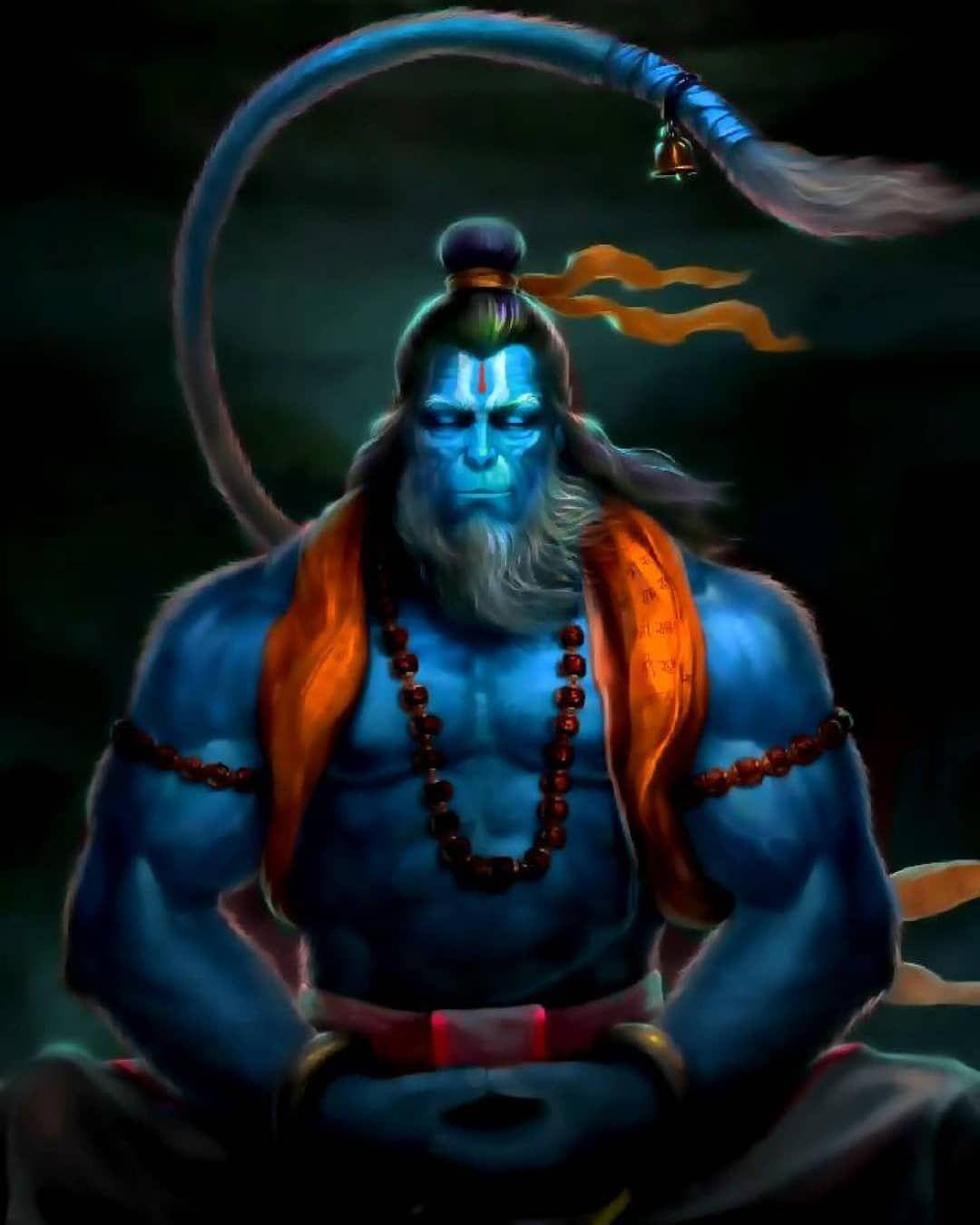 Lord Hanuman, blue skin, orange dhoti, HD Phone Wallpaper