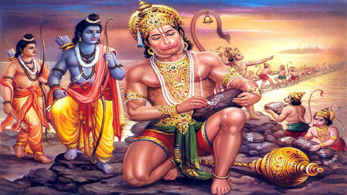 Lord Hanuman, golden jewelry, drum, HD Desktop Wallpaper
